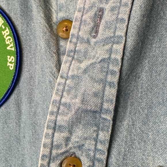 RTW | VTG Scout Patches Chambray Button Up Unisex Uniform Work Shacket Shirt - Picture 14 of 16